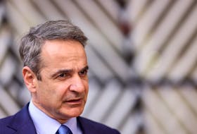 Greek Prime Minister Kyriakos Mitsotakis speaks to the press as he attends a European Union leaders summit in Brussels, Belgium March 21, 2024.