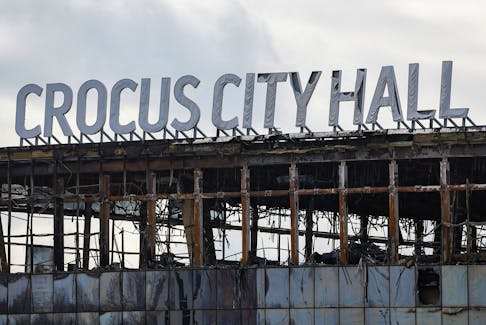 A view shows the burnt-out Crocus City Hall following a deadly attack on the concert venue outside Moscow, Russia, March 26, 2024.
