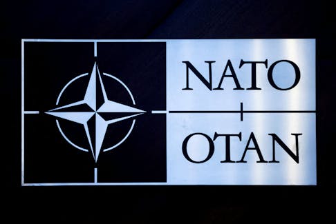 The logo of NATO is seen at a meeting of the North Atlantic Council in the NATO defence ministers' session together with Sweden as the invitee, at the Alliance's headquarters in Brussels, Belgium February 15, 2024.