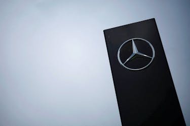 The logo of Mercedes-Benz is seen outside a Mercedes-Benz car dealer in Reze near Nantes, France, March 27, 2024.