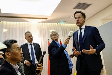 Prime Minister of the Netherlands Mark Rutte speaks during a press conference at the Netherlands embassy in Beijing, China March 27, 2024.
