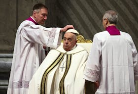 Pope Francis attends the Chrism Mass in St. Peter's Basilica at the Vatican, March 28, 2024.