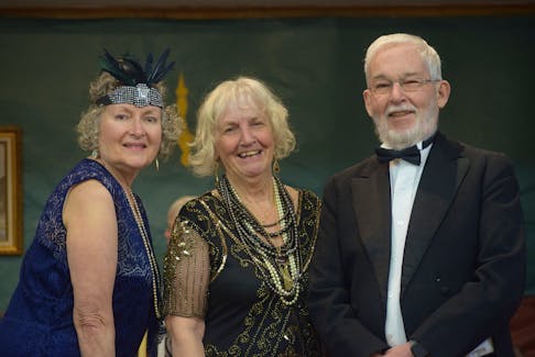 The cast of the Gyro Theatre: Jill Skinner, left, who plays Elaine, the debutante daughter, Cathy Hanley who plays Mrs. Pringle, a woman of fashion, and Bob Osgood who plays Dunham, the family butler.
