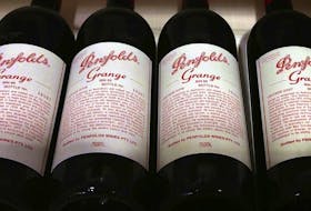 Bottles of Penfolds Grange, a Treasury Wine Estates brand, on sale at a wine shop in Sydney, Australia, August 4, 2014.
