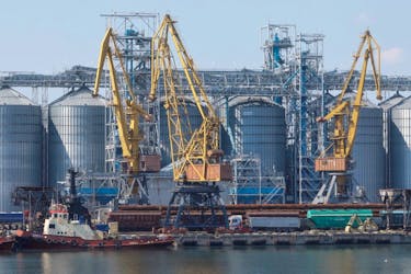 A view shows a grain terminal in the sea port in Odesa after restarting grain exports, as Russia's attack on Ukraine continues, Ukraine August 19, 2022.