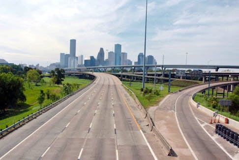A view of the Houston freeways at I-45 North, with downtown Houston visible in the background September 23, 2005. 