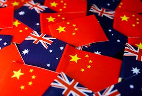 Flags of Australia and China are displayed in this illustration picture taken May 11, 2023.