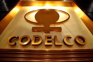 The logo of Codelco, the world's largest copper producer, is seen at their headquarters in downtown Santiago, Chile March 29, 2018.
