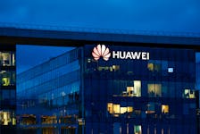 A view shows a Huawei logo at Huawei Technologies France headquarters in Boulogne-Billancourt near Paris, France, February 9, 2024.