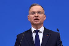 Polish President Andrzej Duda speaks during a press conference with NATO Secretary General Jens Stoltenberg at the alliance's headquarters in Brussels, Belgium March 14, 2024.