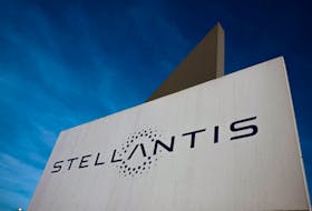 The logo of Stellantis is seen on the company's building in Velizy-Villacoublay near Paris, France, March 19, 2024.