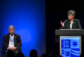 Australia's Foreign Affairs Minister Penny Wong speaks as she and Philippines' Secretary of Foreign Affairs Enrique Manalo attend the Maritime Cooperation Forum of the ASEAN-Australia Special Summit, in Melbourne, Australia March 4, 2024.