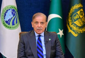 Pakistan's Prime Minister Shehbaz Sharif, addresses the 23rd Shanghai Cooperation Organization (SCO) Summit, hosted virtually by India, in Islamabad, Pakistan July 4, 2023. Press Information Department (PID)/Handout via