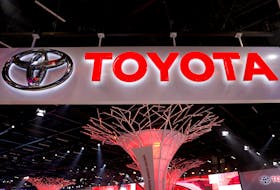 The Toyota logo is pictured during the media day of the  Salao do Automovel International Auto Show in Sao Paulo, Brazil November 6, 2018.  