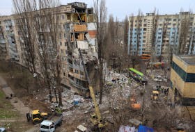 A general view shows an apartment building heavily damaged by a Russian drone strike, amid Russia's attack on Ukraine, in Odesa, Ukraine March 2, 2024.