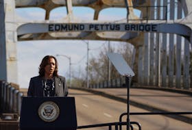 U.S Vice President Kamala Harris speaks during an event to mark the 'Bloody Sunday' anniversary, in Selma, Alabama, U.S., March 3, 2024.