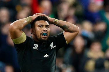 Rugby Union - Rugby World Cup 2023 - Final - New Zealand v South Africa - Stade de France, Saint-Denis, France - October 28, 2023 New Zealand's Ardie Savea looks dejected after the match