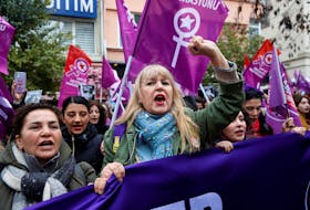 People take part in a demonstration to protest against all gender-based violence and femicide, ahead of International Women's Day, in Istanbul, Turkey March 3, 2024.
