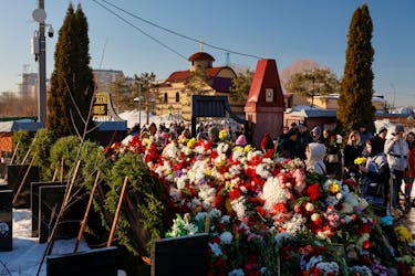 People come to the grave of Russian opposition politician Alexei Navalny at the Borisovskoye cemetery, in Moscow, Russia, March 3, 2024.