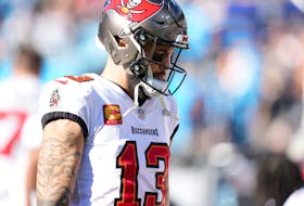Jan 7, 2024; Charlotte, North Carolina, USA; Tampa Bay Buccaneers wide receiver Mike Evans (13) during the second quarter against the Carolina Panthers at Bank of America Stadium. Mandatory Credit: Jim Dedmon-USA TODAY Sports