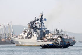 The anti-submarine destroyer Marshal Shaposhnikov arrives at the harbour of Vladivostok June 25, 2010.