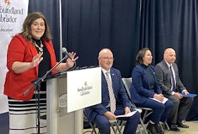N.L. Minister of Education Krista Lynn Howell (left) announces a new high school for the Town of Paradise. She is flanked by Portugal Cove-St. Philip’s MHA, Mount Scio MHA Sarah Stoodley and Paradise Mayor Dan Bobbett.