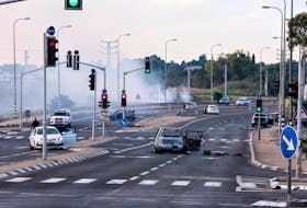 A view of a junction shows the aftermath of a mass-infiltration by Hamas gunmen from the Gaza Strip, in the Sderot area, southern Israel October 7, 2023.