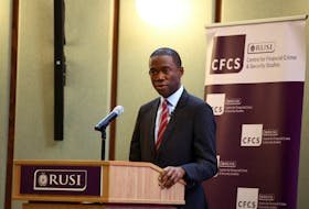 U.S. Deputy Treasury Secretary Wally Adeyemo speaks at the Royal United Services Institute in London, Britain, October 27, 2023.