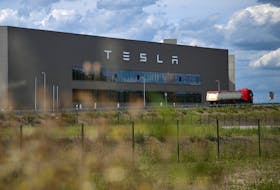 A general view of a Tesla's Gigafactory Berlin-Brandenburg building, a part of the electric car manufacture, in Gruenheide, Germany July 18, 2023.