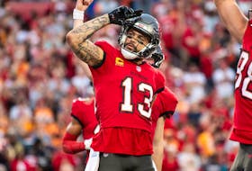 Dec 24, 2023; Tampa, Florida, USA; Tampa Bay Buccaneers wide receiver Mike Evans (13) celebrates the touchdown against the Jacksonville Jaguars in the second quarter at Raymond James Stadium. Mandatory Credit: Jeremy Reper-USA TODAY Sports/File Photo
