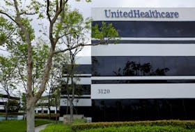 The corporate logo of the UnitedHealth Group appears on the side of one of their office buildings in Santa Ana, California, U.S., April 13, 2020. 