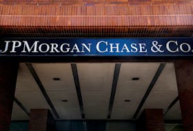 A sign outside JP Morgan Chase & Co. offices is seen in New York City, U.S., March 29, 2021. 