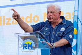 Panama's former President Ricardo Martinelli gestures during his 2024 presidential campaign kick-off event, in Panama City, Panama February 3, 2024.