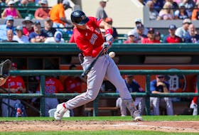 Mar 4, 2024; Lakeland, Florida, USA; Boston Red Sox first baseman Bobby Dalbec (29) bats during the second inning against the Detroit Tigers at Publix Field at Joker Marchant Stadium. Mandatory Credit: Mike Watters-USA TODAY Sports