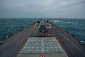 United States Navy Arleigh Burke-class guided-missile destroyer USS John Finn (DDG 113) transits the Taiwan Strait March 10, 2021 in this handout provided by the U.S. Navy. Jason Waite/U.S. Navy/Handout via