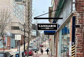 A design render shows a proposed sign outside of a Cannabis NB store planned for Germain Street in Saint John.