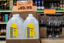 Four-litre jugs of vodka are shown at Super Value Liquor in Edmonton on Tuesday April 9, 2024.