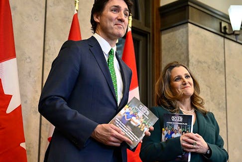 Prime Minister Justin Trudeau and Minister of Finance Chrystia Freeland arrive to deliver the 2023 federal budget in the House of Commons in Ottawa, last March. Freeland will table this year's budget on April 16.

