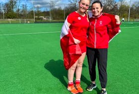 Athlete Ellie Mullins, left, and assistant coach Lacey MacLauchlan recently participated in a 10-day tour of the Netherlands with the Canadian under-17 field hockey team. Mullins and MacLauchlan are from Charlottetown. Contributed