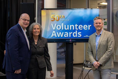 The Rath Eastlink Community Centre will be hosting the 50th annual Provincial Volunteer Awards. Speaking at the announcement was MLA Dave Ritcey, left, Farida Gabani and RECC general manager Matt Moore. NICK GAINES