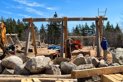 Construction is underway by Cobequid Trail Consulting Ltd. of a natural playground in the community park in Barrington Passage on the property owned by the Barrington Leisure Park Association (BLPA). Expected to be completed by the summer, the natural playground features a zipline, a triple bay slide, a sand kitchen, a swing set, a boulder climb and a boat shaped play structure. Kathy Johnson