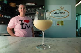 Danielle Latour, owner of the newly-opened Mak 902, with a glass of lavender makgeolli at her Kempt Road establishment on Monday, April 15, 2024.
Ryan Taplin - The Chronicle Herald