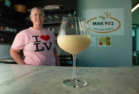 Danielle Latour, owner of the newly-opened Mak 902, with a glass of lavender makgeolli at her Kempt Road establishment on Monday, April 15, 2024.
Ryan Taplin - The Chronicle Herald