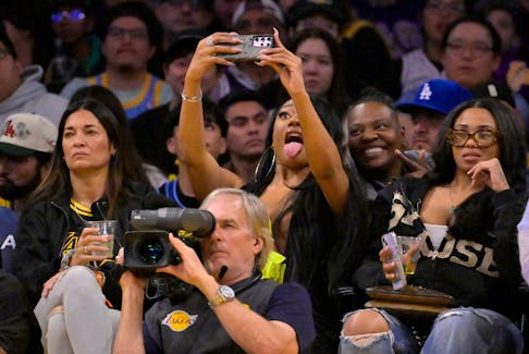 Apr 7, 2024; Los Angeles, California, USA;  American Rapper Megan Thee Stallion attends the game between the Los Angeles Lakers and the Minnesota Timberwolves at Crypto.com Arena. Mandatory Credit: Jayne Kamin-Oncea-USA TODAY Sports/File Photo
