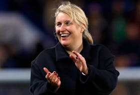 Soccer Football - Women's Super League - Chelsea v Arsenal - Stamford Bridge, London, Britain - March 15, 2024 Chelsea manager Emma Hayes celebrates after the match Action Images via Reuters/Andrew Couldridge/File Photo