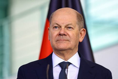 German Chancellor Olaf Scholz attends a press conference following a meeting with Georgian Prime Minister Irakli Kobakhidze, in Berlin, Germany, April 12, 2024.