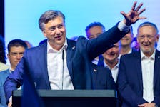 Croatian Prime Minister and Croatian Democratic Union (HDZ) party chief Andrej Plenkovic attends an election rally in Zagreb, Croatia, April 14, 2024.