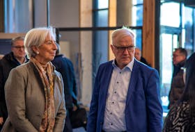President of the ECB Christine Lagarde and Governor of the Bank of Finland Olli Rehn arrive at the non-monetary policy meeting of the European Central Bank Governing Council in Inari, Finnish Lapland, Finland February 22, 2023.  Lehtikuva/Tarmo Lehtosalo via
