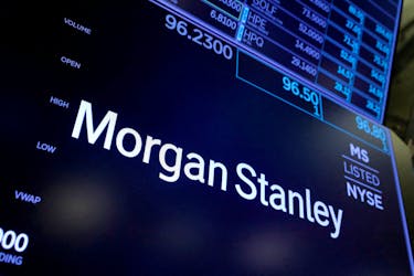 The logo for Morgan Stanley is seen on the trading floor at the New York Stock Exchange (NYSE) in Manhattan, New York City, U.S., August 3, 2021.
