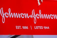 The company logo for Johnson & Johnson is displayed to celebrate the 75th anniversary of the company's listing at the New York Stock Exchange (NYSE) in New York, U.S., September 17, 2019.